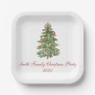 Classic Bow Tree Family Christmas Party Holiday Paper Plates