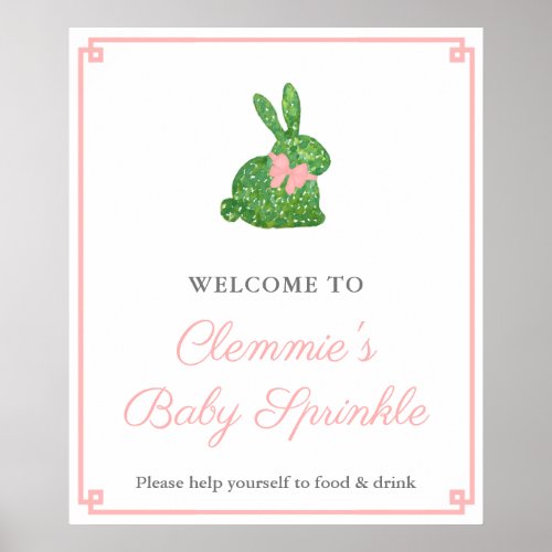 Classic Boxwood Bunny Girl Baby Shower Welcome Poster