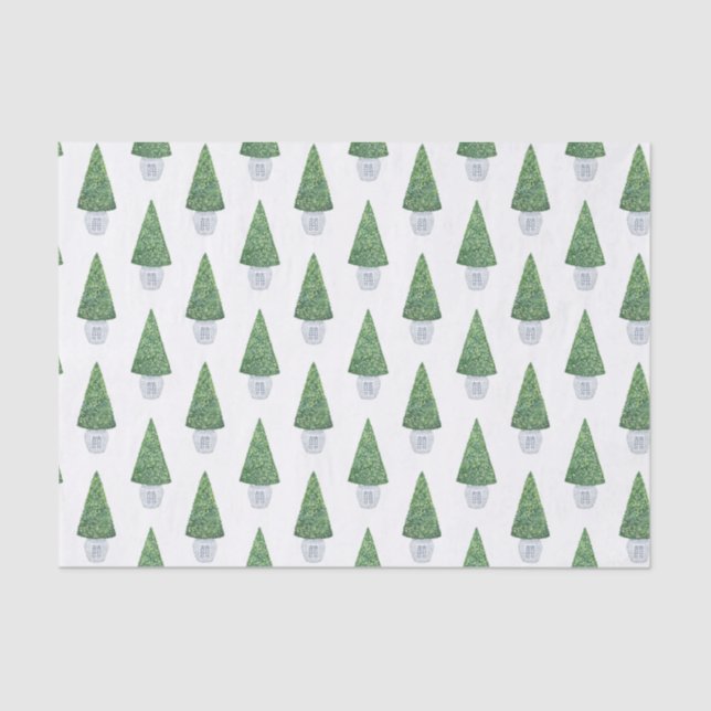 Classic Boxwood Topiary And Blue White Chinese Pot Tissue Paper (Front)