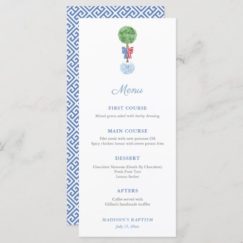 Classic Boxwood Topiary Red White Blue Party Menu
