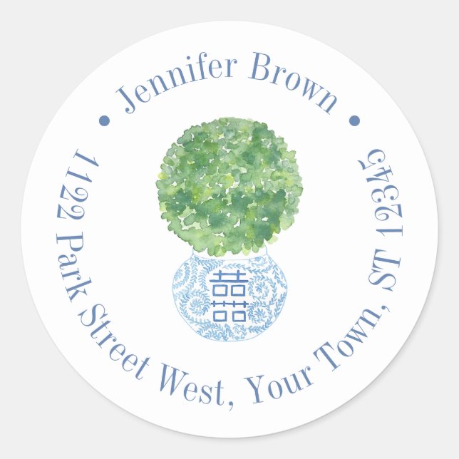 Classic Boxwood Topiary Return Address Classic Round Sticker (Front)