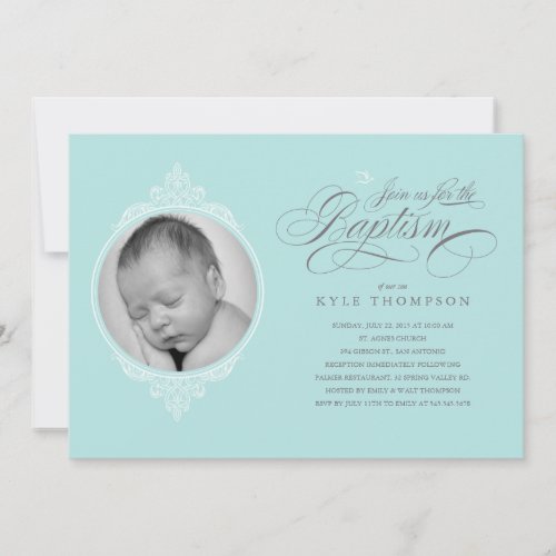 Classic Boy Baptism Photo Invitations