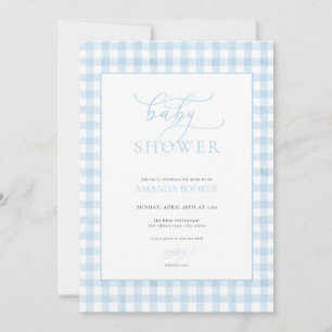 Classic Boy Blue Gingham Baby Shower Invitation