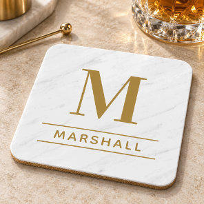 Classic Brass Gold Serif Monogram Name Beverage Coaster