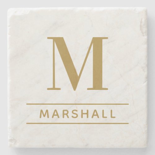 Classic Brass Personalized Family Monogram Initial Stone Coaster