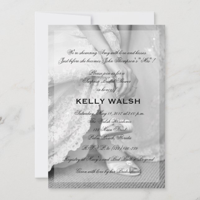 Classic Bridal Shower Invitation Black and White (Front)