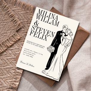 Classic Bride and Groom Illustration Wedding Invitation