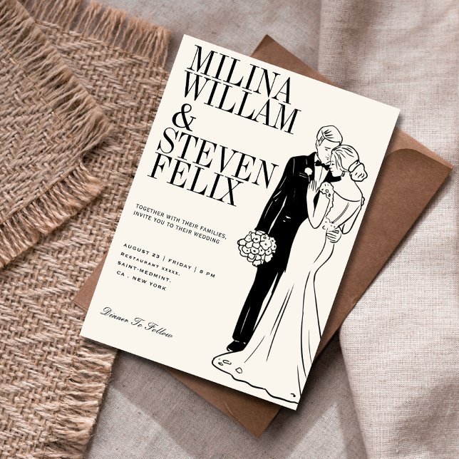 Classic Bride and Groom Illustration Wedding Invitation (Creator Uploaded)