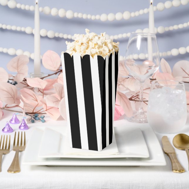 Classic Bright Black and White Striped Popcorn Favor Boxes (Wedding)