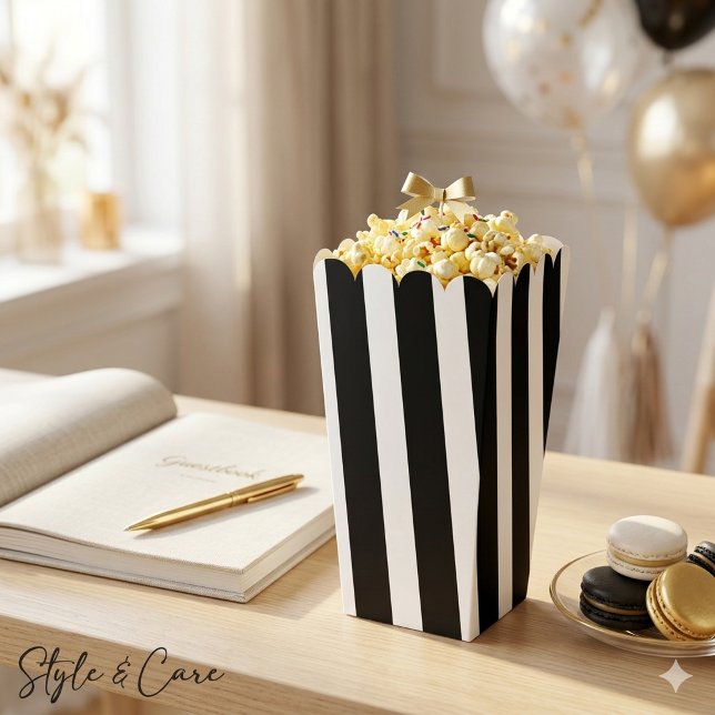 Classic Bright Black and White Striped Popcorn Favor Boxes (Classic Bright Black and White Striped Popcorn Favor Boxes)