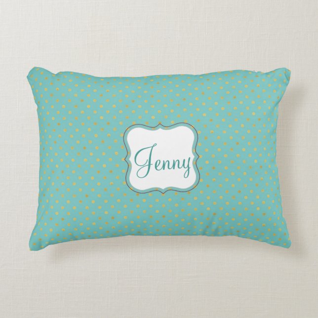 Classic Bright Gold Polka Dots on turquoise Decorative Pillow (Front)
