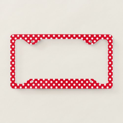 Classic Bright Red and White Polka Dot Pattern License Plate Frame