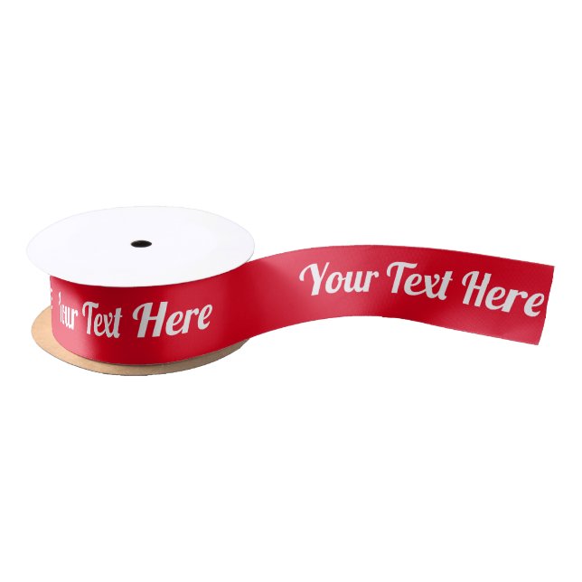 Classic Bright Red and White Script Text Template Satin Ribbon (Spool)