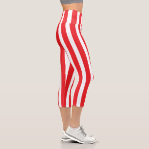 Classic Bright Red and White Striped Capri Leggings