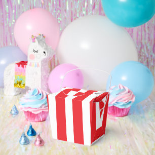 Classic Bright Red and White Striped Large TakeOut Favor Boxes