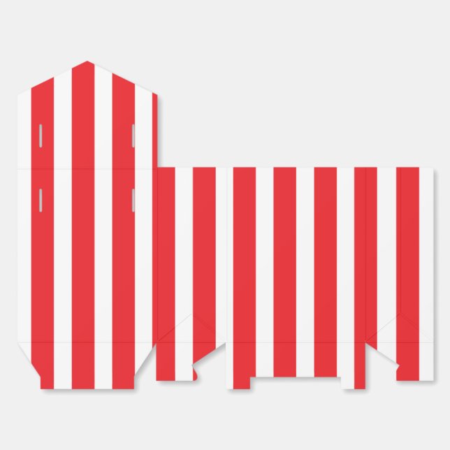 Classic Bright Red and White Striped Large Tent Favor Boxes (Unfolded)