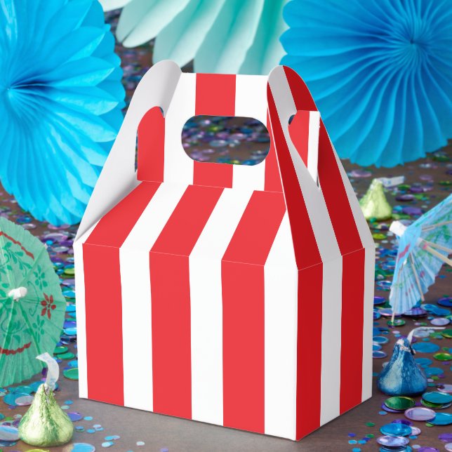 Classic Bright Red and White Striped Small Gable Favor Boxes (Party)
