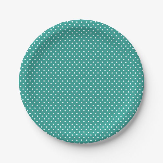 Classic Bright Teal and White Polka Dot Plates (Front)