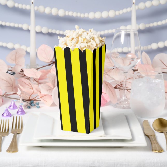 Classic Bright Yellow and Black Striped Popcorn Favor Boxes (Wedding)