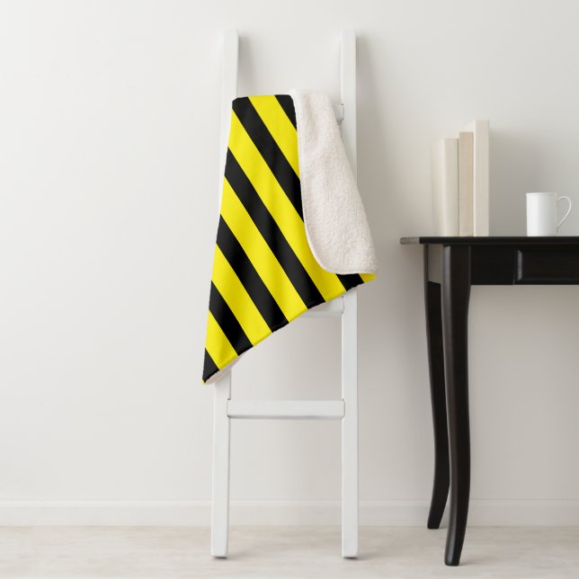 Classic Bright Yellow and Black Striped Sherpa Blanket (In Situ)