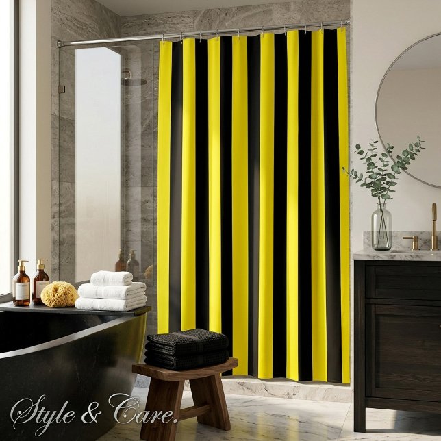 Classic Bright Yellow and Black Striped Shower Curtain product preview
