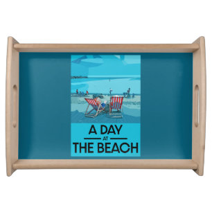 Classic British Beach Art British Sea Side Serving Tray