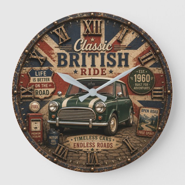 Classic British Car Large Clock (Front)