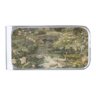 Classic British Estate Swan Garden Heritage Silver Finish Money Clip