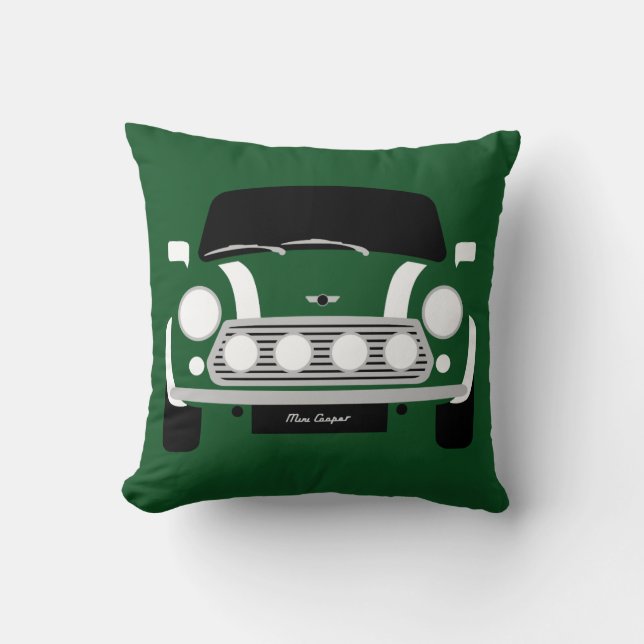 Classic British Racing Green Austin Mini Cooper Throw Pillow (Front)