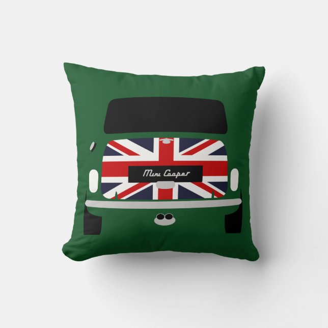 Classic British Racing Green Austin Mini Cooper Throw Pillow (Front)