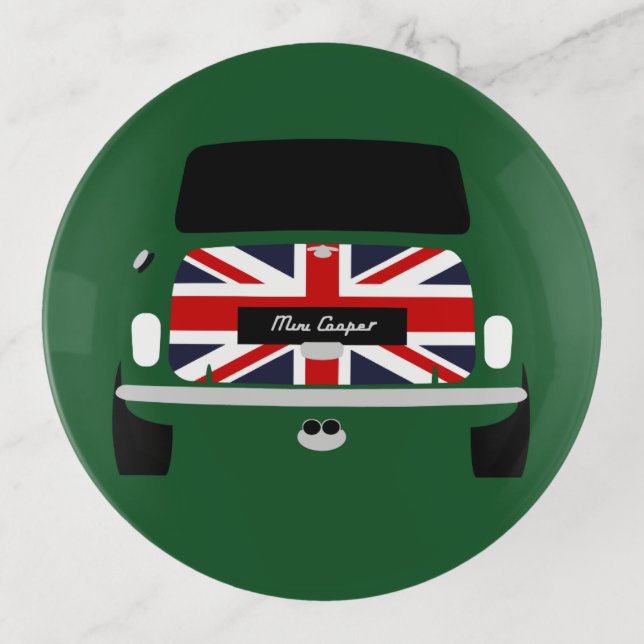 Classic British Racing green Mini Cooper Glass Trinket Tray (Front)