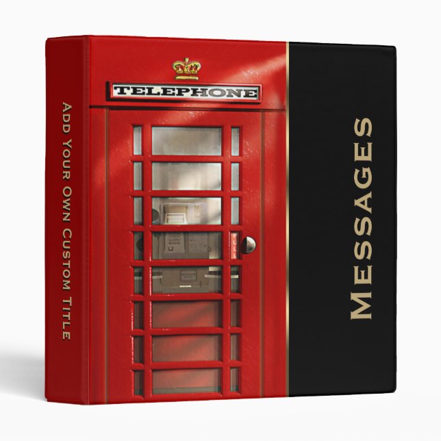 Classic British Red Telephone Box Personalized 3 Ring Binder (Front/Spine)