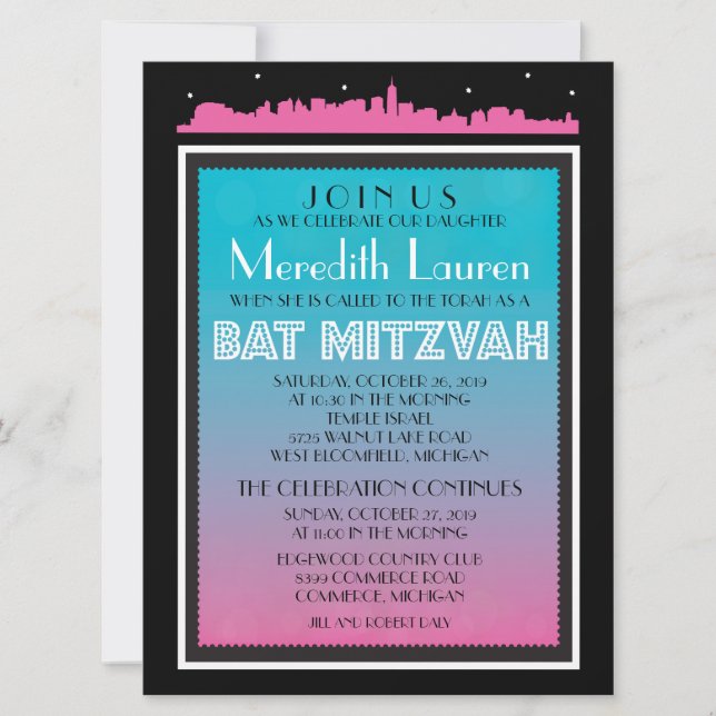 CLASSIC BROADWAY Bat Mitzvah Invitation-6 x 8 Invitation (Front)
