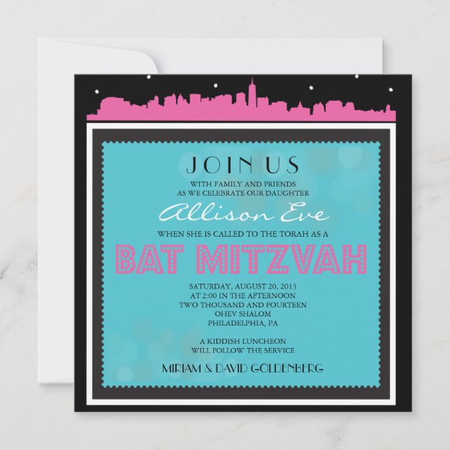 CLASSIC BROADWAY Bat Mitzvah Invitation-with stars Invitation (Front)