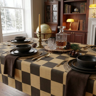 Classic Brown and Beige Checkerboard Tablecloth