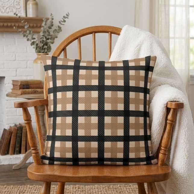 Classic Brown and Black Textured Plaid Throw Pillow (Creator Uploaded)