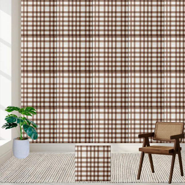 Classic Brown and White Gingham Checkered Tile (Classic Brown and White Gingham Checkered Tile)