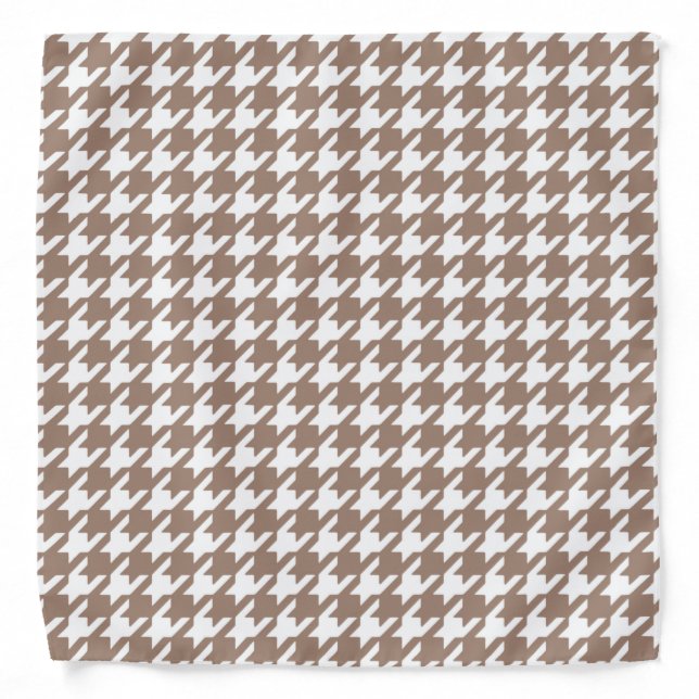 Classic Brown and White Houndstooth Pattern Bandana (Front)