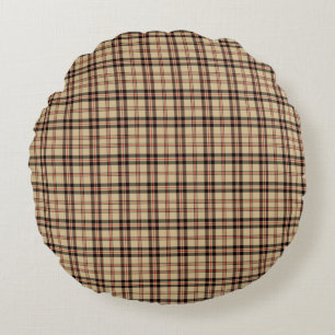 Classic Brown Beige Plaid Round Throw Pillow
