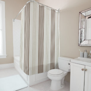 Classic Brown Beige Ticking Stripe Pattern Shower Curtain