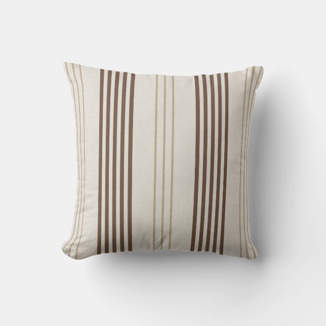 Classic Brown Beige Ticking Stripe Pattern Throw Pillow (Front)