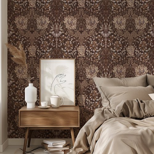 Classic Brown  Beige William Morris Honeysuckle Wallpaper