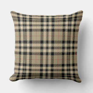 Classic Brown Black Plaid Throw Pillow