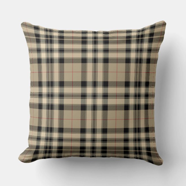 Classic Brown Black  Plaid  Throw Pillow (Front)