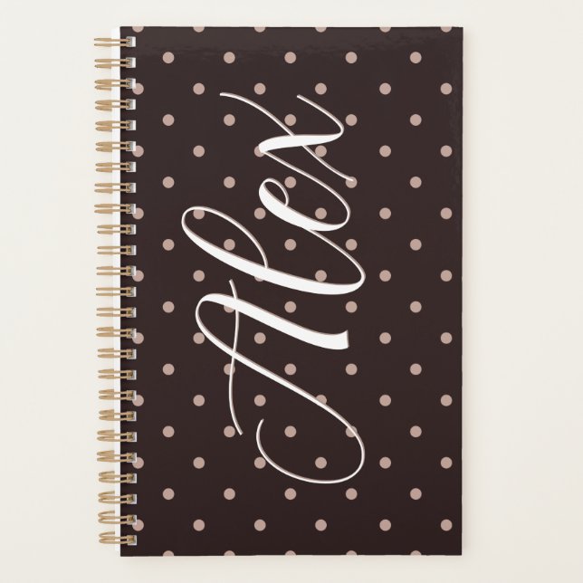 Classic Brown Boho Polka Dot Pattern Graphic Planner (Front)