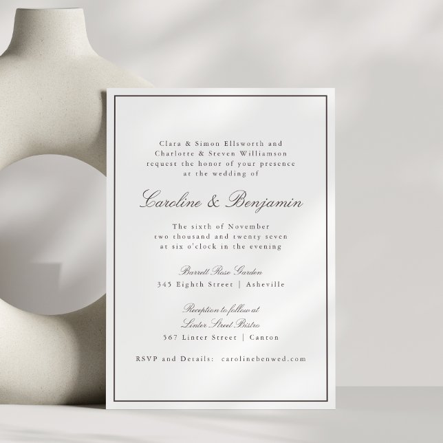 Classic Brown Border Script Elegant Wedding RSVP Invitation (Creator Uploaded)