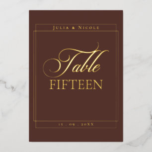 Classic Brown Border Wedding Table Number Sign