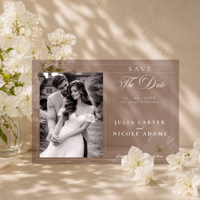 Classic Brown Calligraphy Photo Save The Date (Creator Uploaded)