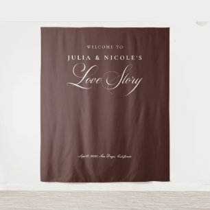 Classic Brown Calligraphy Wedding Backdrops Banner