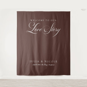 Classic Brown Calligraphy Wedding Backdrops Banner